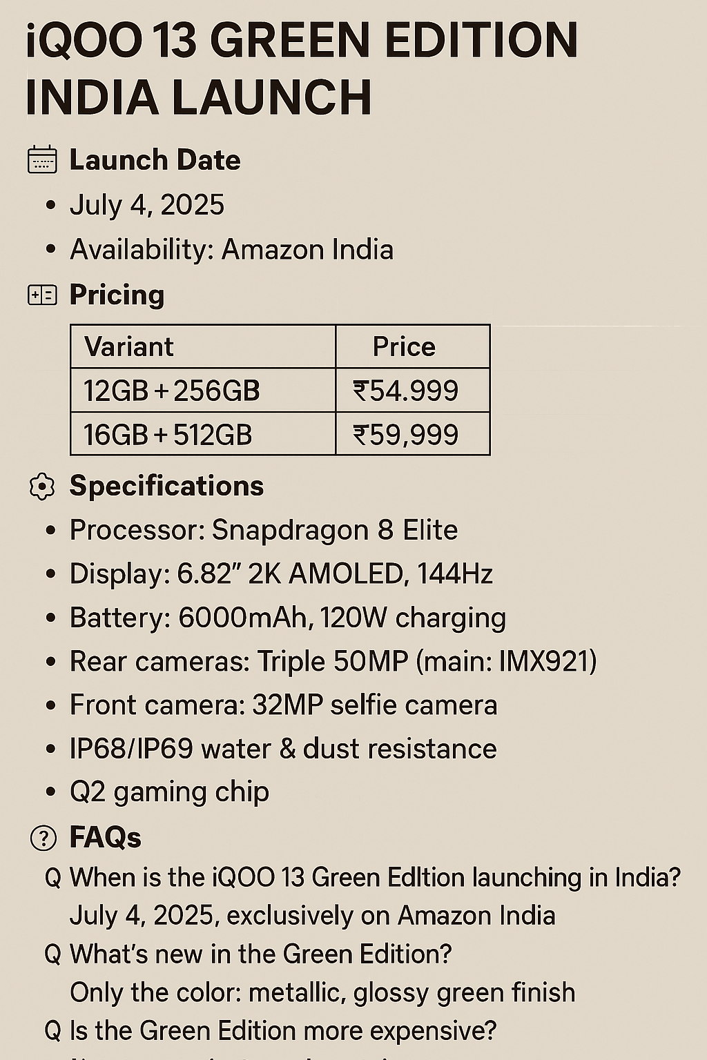 iQOO 13 Green Edition India Launch